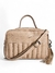 Bolsa feminina transversal baú na cor nude, feita em couro legítimo, com alça e detalhes em franja.