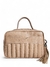 Bolsa feminina transversal baú nude em couro legítimo com detalhes em franjas.