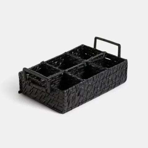 PORTA UTENSILIOS RECTANGULAR DE 6 DIV. RATTAN NEGRO
