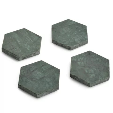 POSAVASOS DE MARMOL HEXAGONAL MALAQUITA X4