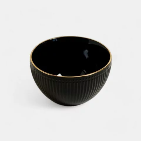 BOWL ACAPULCO BLACK BORDE DORADO 14X8 CM