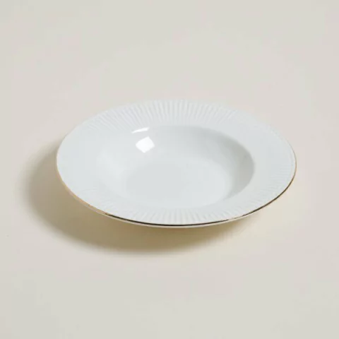 PLATO HONDO ACAPULCO BLANCO BORDE DORADO 22 CM