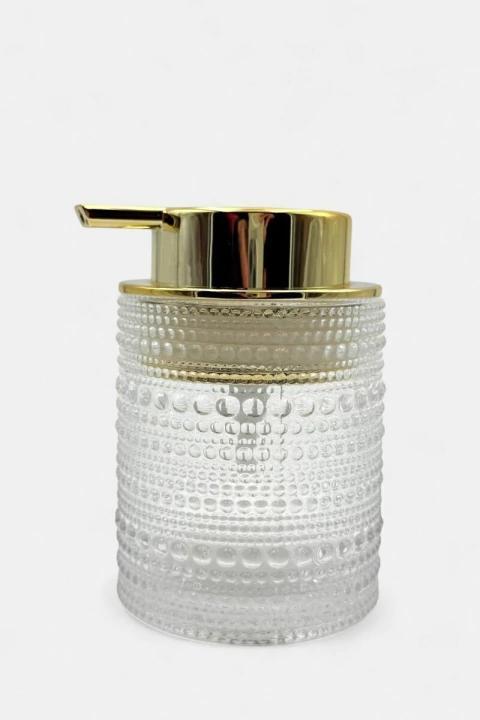 DISPENSER DE VIDRIO PUNTOS TAPA DORADA