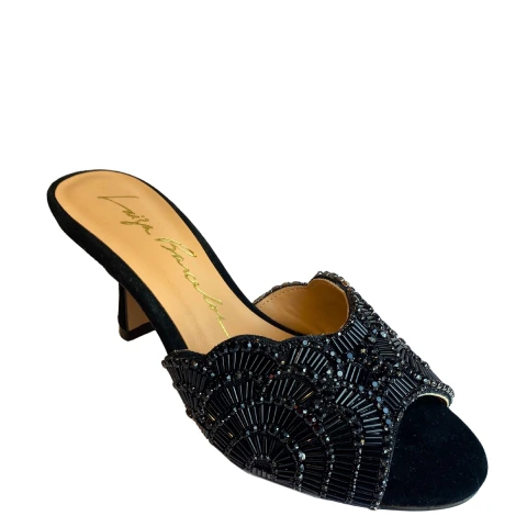 Mule Luiza Barcelos Camurça Preta com Strass