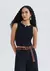 Regata Feminina Cropped Halter Neck Em Ribana Canelada - Preto