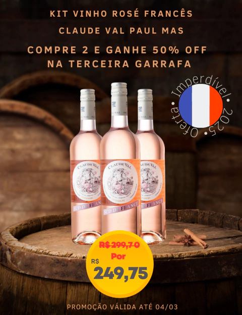 Kit Vinho Rosé Claude Val - Compre 2 e Pague 50% na Terceira Garrafa 750ml