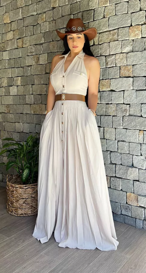 VESTIDO NUDE PLIZADO