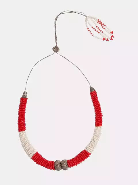 Colar Étnico Miçanga - off e vermelho - comprar online