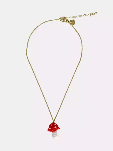 Colar Cogumelo Fio Metal Dourado