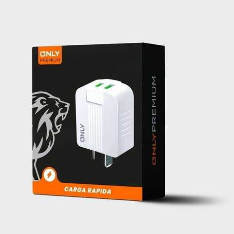 CARGADOR 220V MODO-006 – 2 USB + CABLE LIGHTNING – ONLY – BLANCO