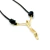 Colar couro preto Cristo banho ouro 18k