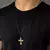 COLAR COURO PRETO CRUZ DETALHADA BANHADA OURO - buy online