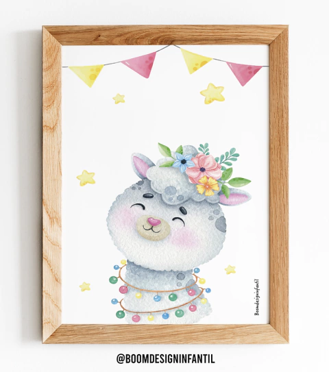 Quadro lhama aquarelado