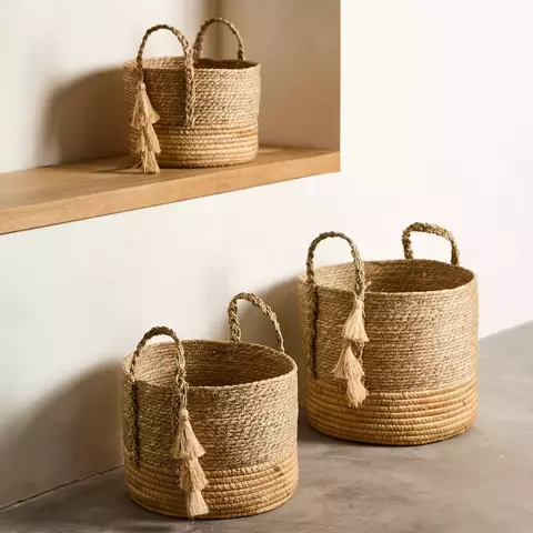 Set x 2 Canastos Seagrass con Manija y fleco - comprar online