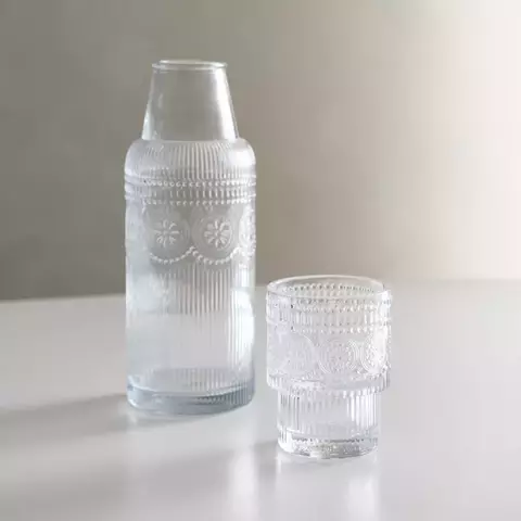 Set de Noche Botella y vaso de vidrio Sunflower