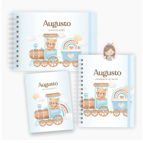 Kit maternidade - minhas memórias com caixa | Tema: Ursinho no trem