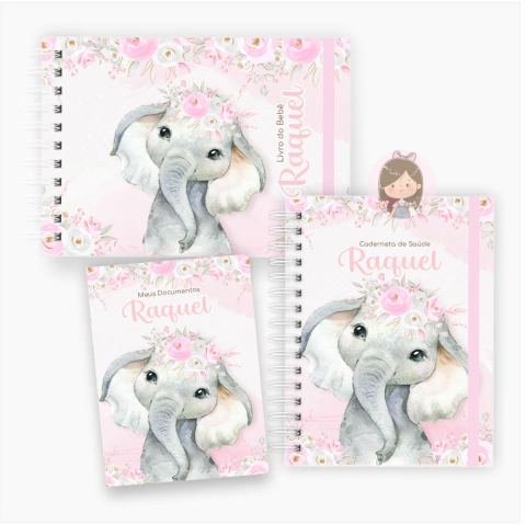 Kit maternidade - minhas memórias com caixa | Tema: Elefantinha floral