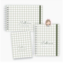 Kit maternidade - minhas memórias com caixa | Tema: Xadrez verde