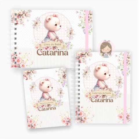Kit maternidade - minhas memórias com caixa | Tema: Ursinha floral