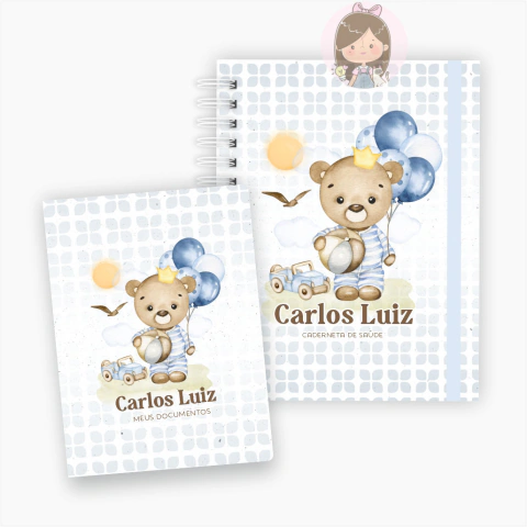 Caderneta de Vacinação + Porta Documentos Mini : Ursinho balão