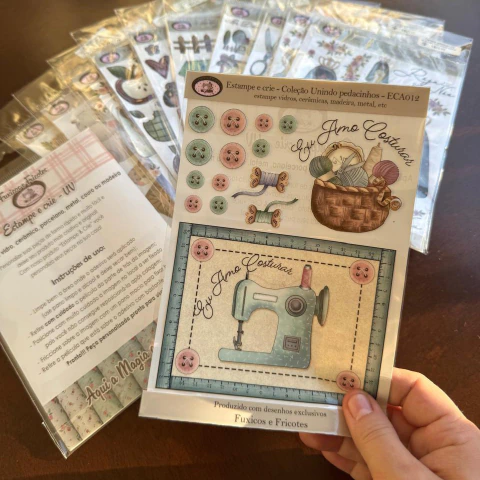 Transfer UV - Cartela Eu amo costurar- Fuxicos e Fricotes - comprar online