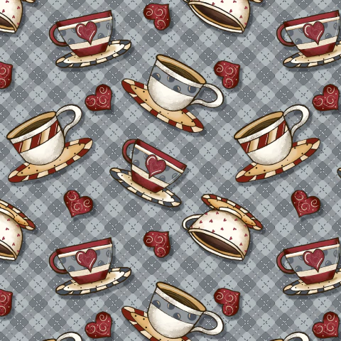 Tecido Tricoline 100% algodão digital - Mini xícaras hora do café - CA001 - 50cm x 1,50m - comprar online