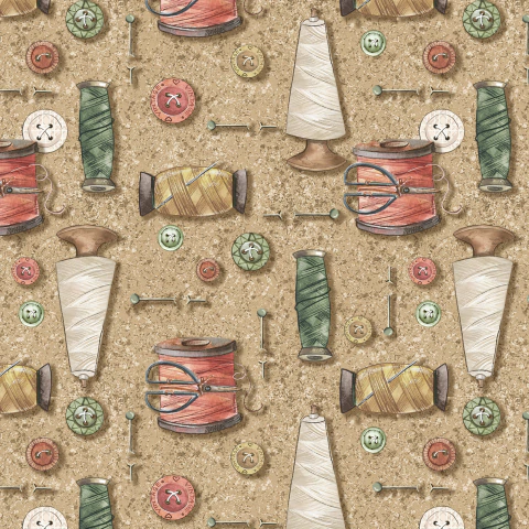 Tecido Tricoline 100% algodão digital - Carretéis e botões caramelo - CS011 - 50cm x 1,50m - comprar online