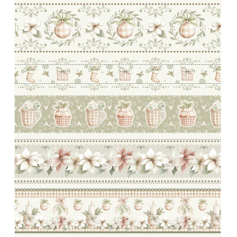 Tecido Tricoline 100% algodão digital - Barrado Natal Vintage - NAV008 - 50cm x 1,50m