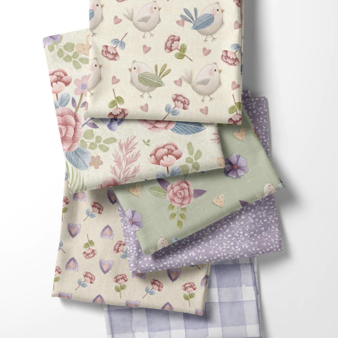 Kit de tecidos 6 faixas de 20cm x 45cm cada - Passarinhos - Fuxicos e Fricotes -Tricoline 100% algodão digital - comprar online