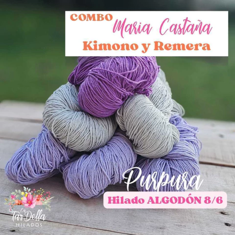 Combo MARÏA CASTAÑA "PURPURA" - Kimono y Remera - Hilado Algodón 8/6 - comprar online
