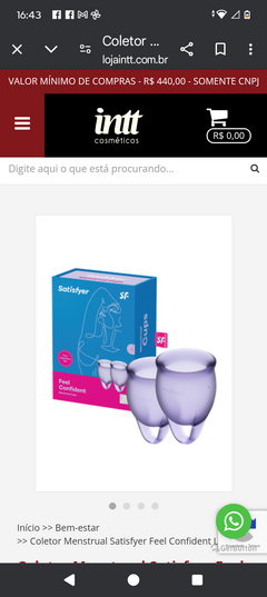 Coletor menstrual satisfyer feel confident - Lilás Club Sexshop em Sorocaba-SP