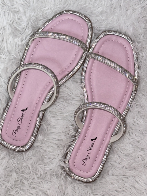 Rasteirinha Glamour com Strass – Rosa e Prata