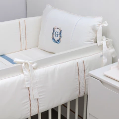 Kit Berço Classic - Percal 400 Fios - Guilherme - Branco/Azul - comprar online
