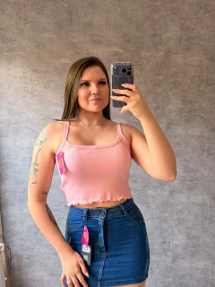 Cropped ribana barra babado e alça fina ROSA SKU 6262 - comprar online