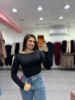 Body Poliamida Costas Nua Com Manga Longa Preto SKU 374