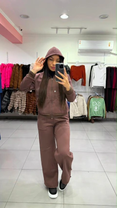 Conjunto Moletom Com Casaco De Ziper e Capuz Com Calça Pantalona Com Bolso Marrom SKU 540 - comprar online