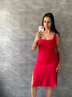 Vestido Midi Canelado Molinho Duas Fendas Vermelho SKU 161 - comprar online