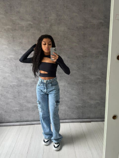 Calça Wide Cargo Manchada Clara e Botão Dourado SKU 5921 - comprar online