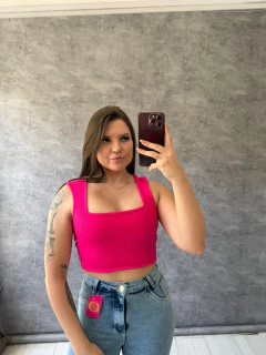 Cropped Regata Canelado Gola Quadrada Rosa pink SKU 5788 - comprar online