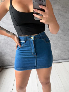 Saia Sal e Pimenta lavagem escura com botão dourado e escrita coração SKU 078 - comprar online