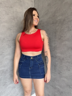 Saia Jeans Cargo Azul Escuro Lisa 2019