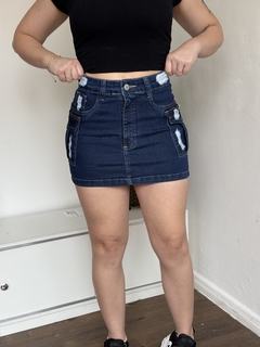 Saia Jeans Cargo com Rasgos Bolsos 204035