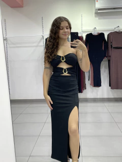 Vestido longo canelado tomara q caia preto SKU 054 - comprar online
