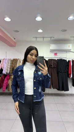Jaqueta Jeans Lavagem Escura Detalhe Rasgos SKU 494 - comprar online