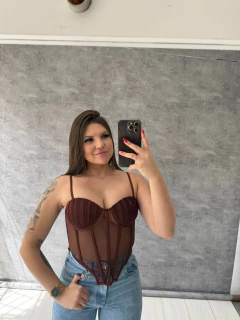 Corset De Tule Detalhe V na Barriga Marrom SKU 5866 - comprar online