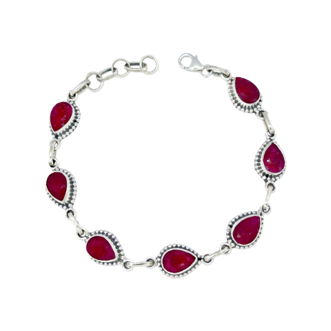 Pulseira Prata 925 Bali Gotas Rubi Indiano Natural - comprar online