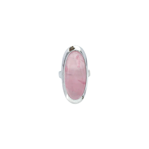 Anel Prata 925 Quartzo Rosa Oval Longa - comprar online