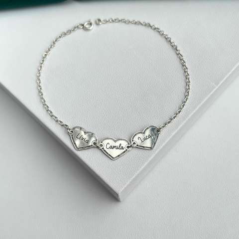 Pulseira Prata 925 Personalizada com Corações - comprar online