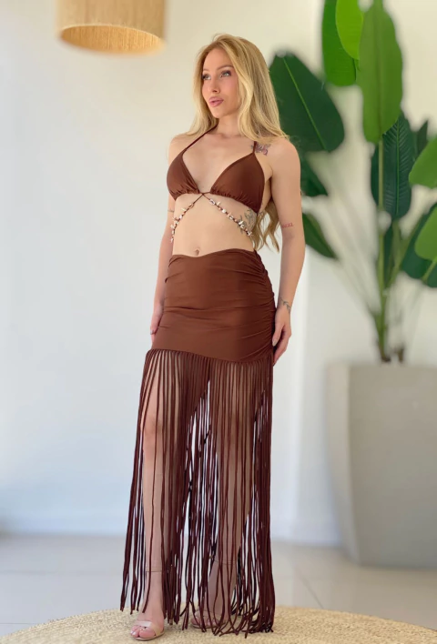 Saia longa franjas Mary - comprar online