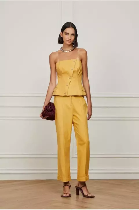 Calça Reta Alfaiataria Bege Com Barra Italiana Animale